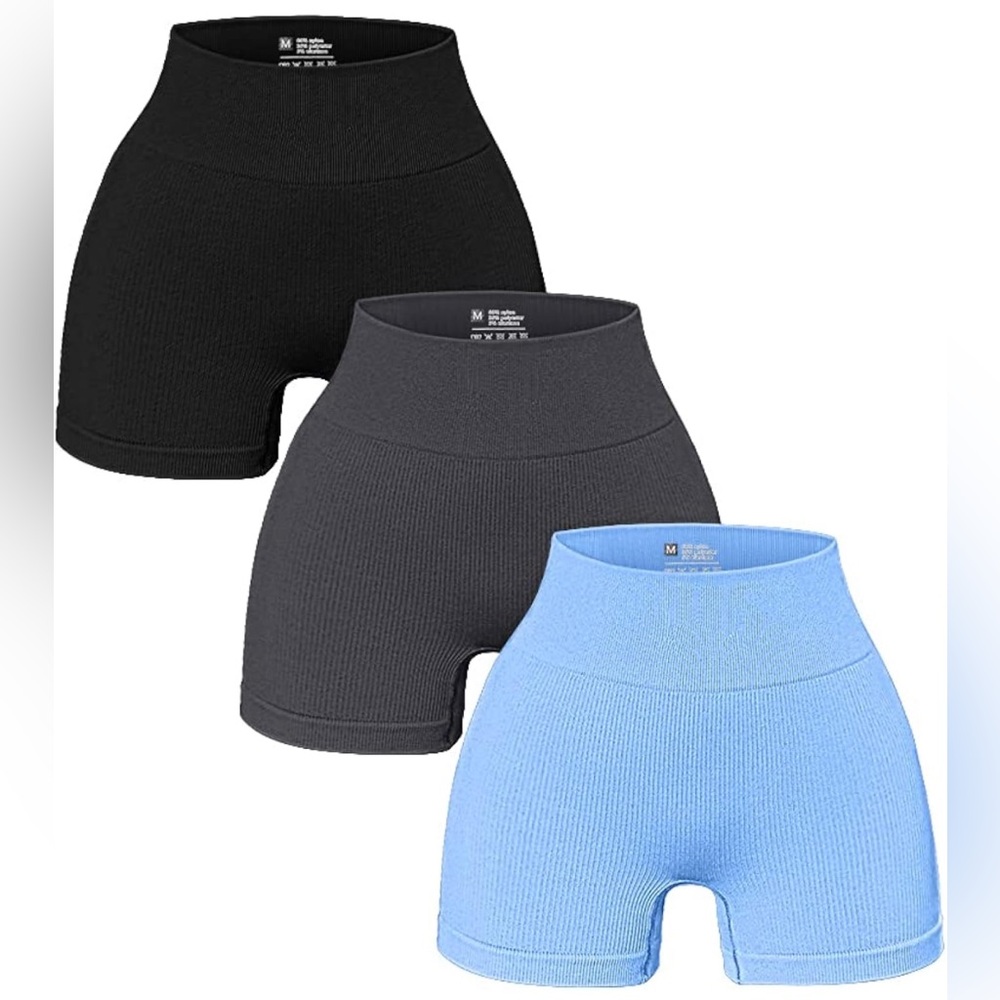 OQQ Women's 3 Piece Yoga Shorts Ribbed Seamless Workout High Waist